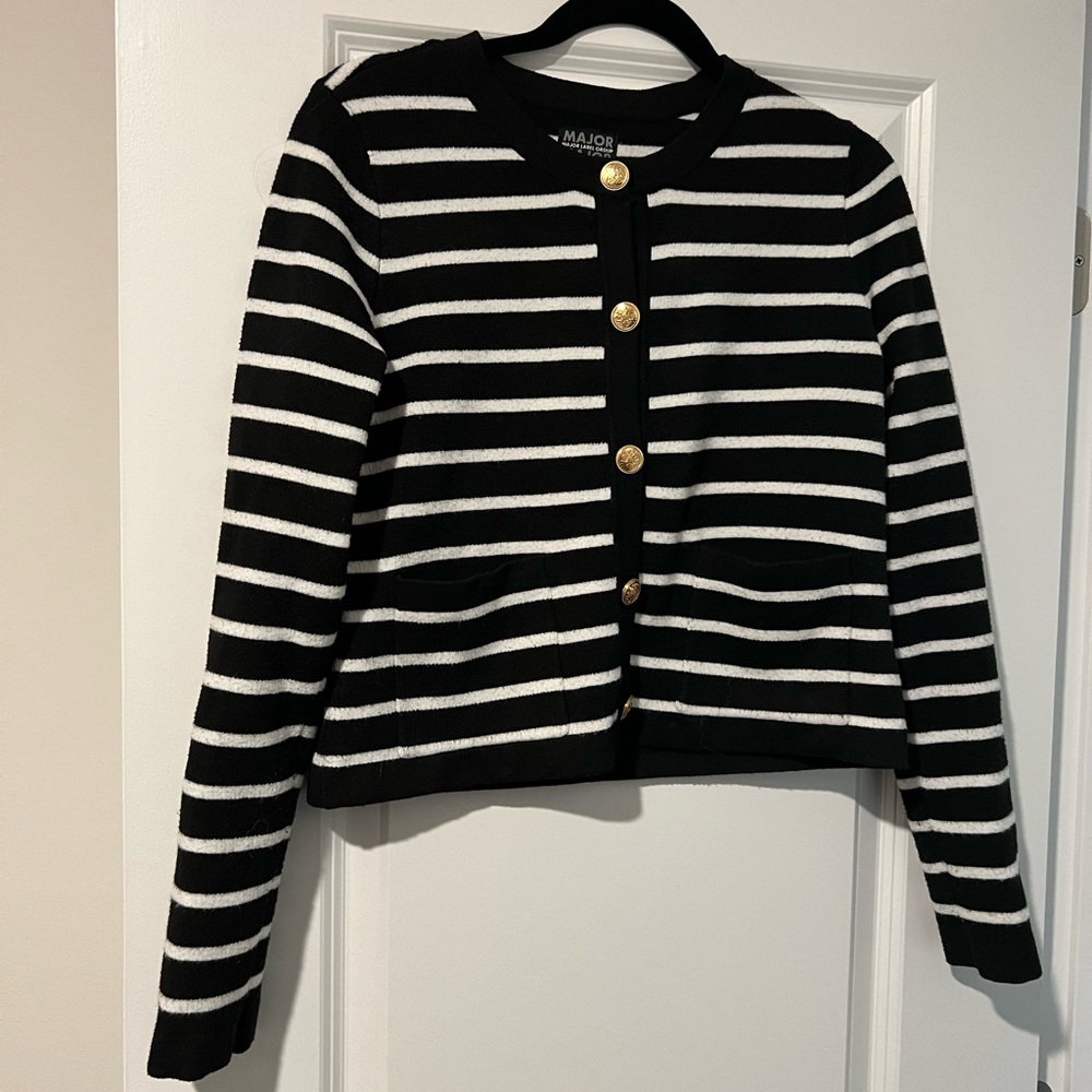 MAJORELLE Black and White Striped Cardigan